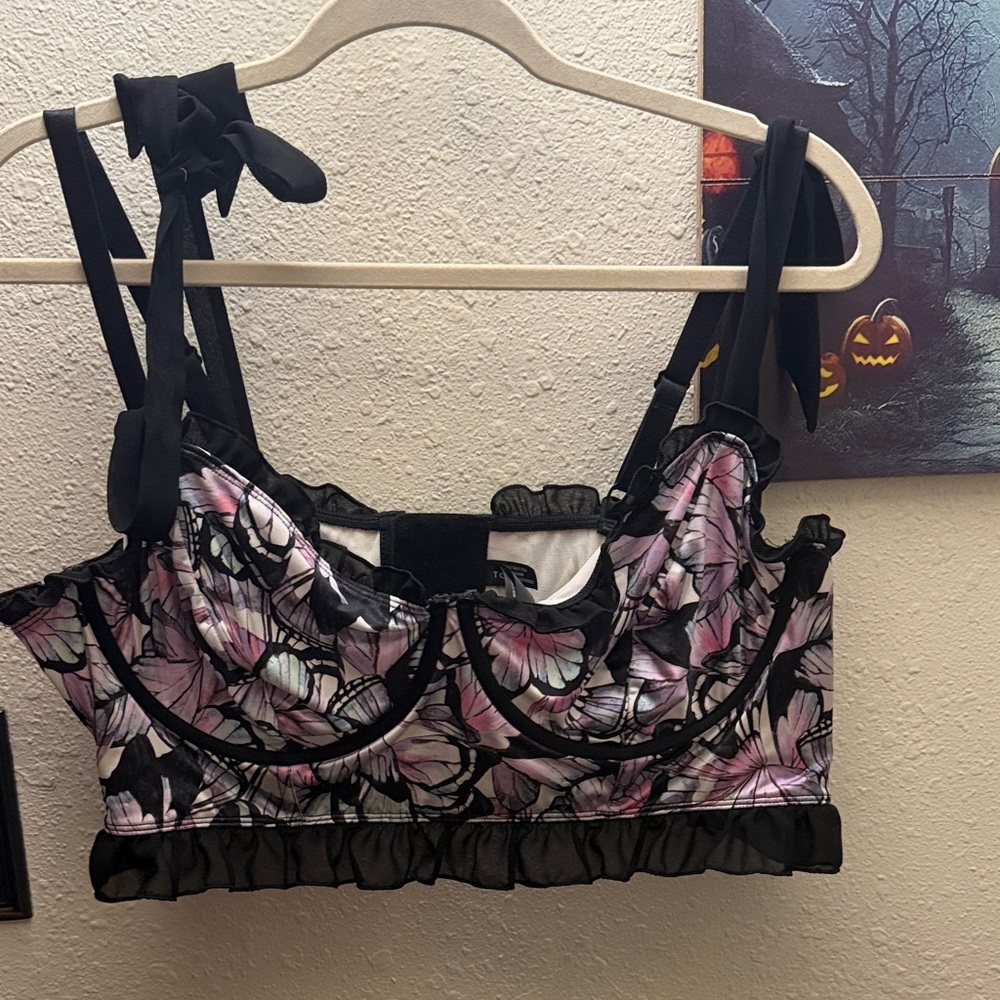 Torrid Black and Pink Floral Lace Bralette
